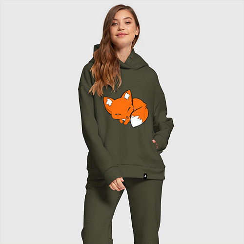 Женский костюм оверсайз Спящий лисёнок / Хаки – фото 2