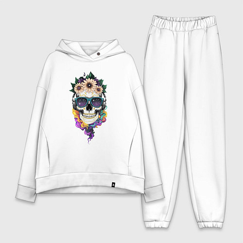 Женский костюм оверсайз The skull in flowers / Белый – фото 1