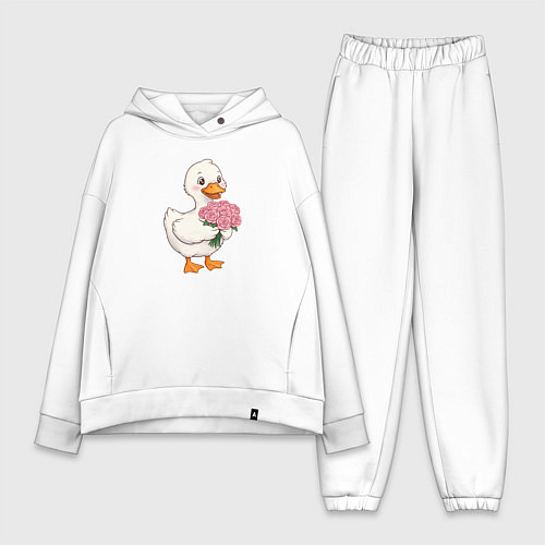 Женский костюм оверсайз Милая уточка с букетом роз / Белый – фото 1