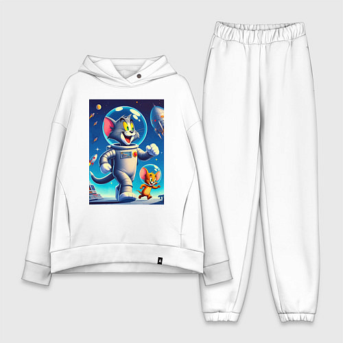 Женский костюм оверсайз Космонавты Том и Джерри / Белый – фото 1