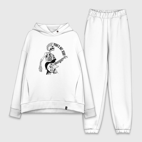 Женский костюм оверсайз Skeleton guitarist - punks not dead motto / Белый – фото 1