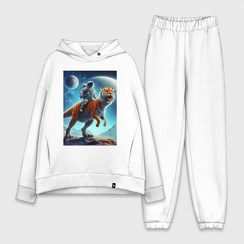 Женский костюм оверсайз Космонавт верхом на тигрозавре - затерянная планет / Белый – фото 1