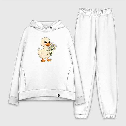 Женский костюм оверсайз Милая уточка с букетом ромашек / Белый – фото 1