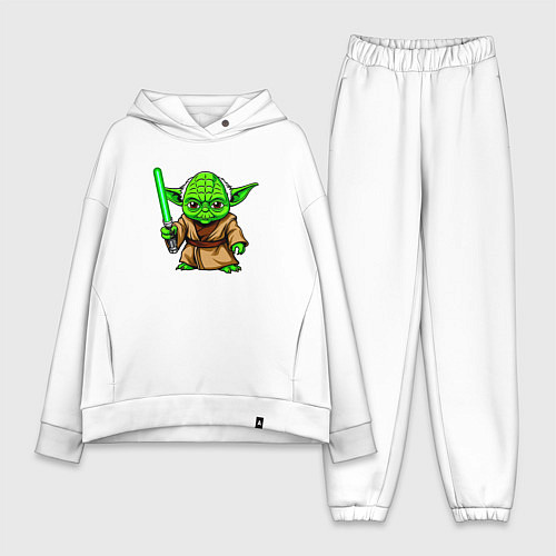 Женский костюм оверсайз Маленький зеленый Йода с мечем / Белый – фото 1