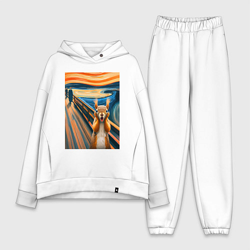 Женский костюм оверсайз Белка кричит - мем нейросеть / Белый – фото 1