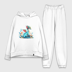 Женский костюм оверсайз Бирюзовый дракон, цвет: белый