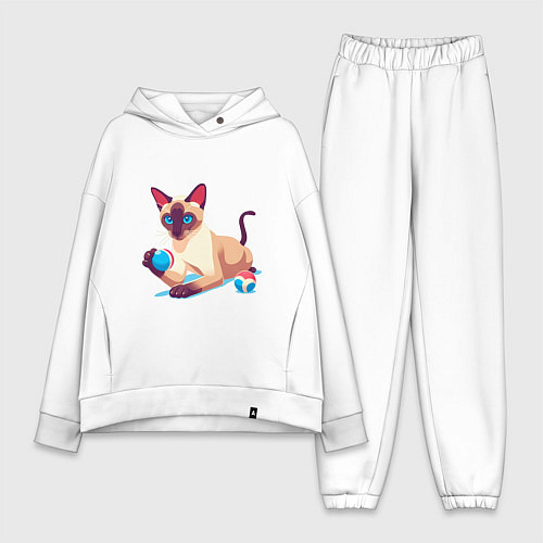 Женский костюм оверсайз Игривый сиамский котик / Белый – фото 1
