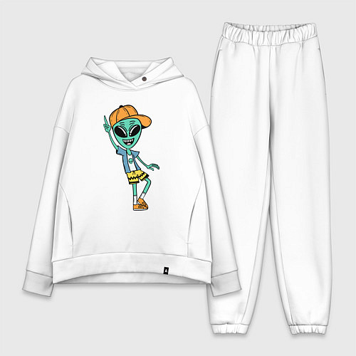 Женский костюм оверсайз Инопланетянин в кепке танцует / Белый – фото 1