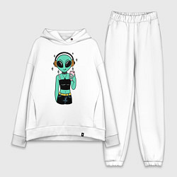 Женский костюм оверсайз Девочка инопланетянин с телефоном, цвет: белый