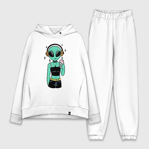 Женский костюм оверсайз Девочка инопланетянин с телефоном / Белый – фото 1