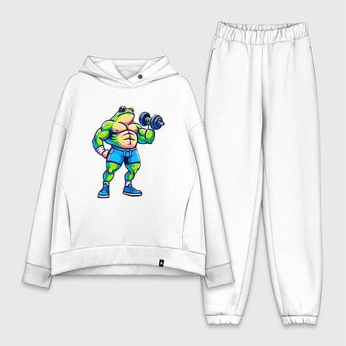 Женский костюм оверсайз Лягушонок с гантелью / Белый – фото 1