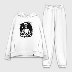 Женский костюм оверсайз Шеф-повар с ложкой черной краской, цвет: белый