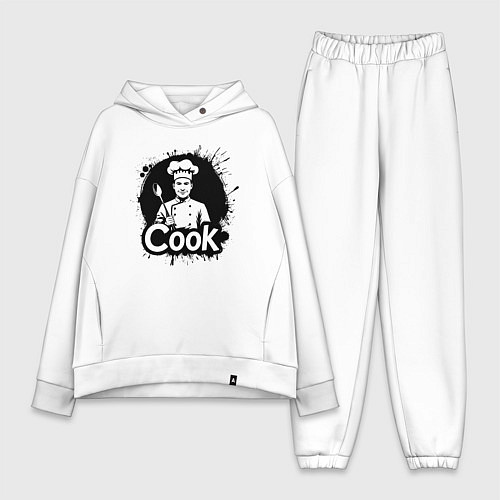 Женский костюм оверсайз Шеф-повар с ложкой черной краской / Белый – фото 1