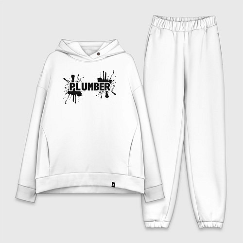 Женский костюм оверсайз Сантехник в чероной краске / Белый – фото 1