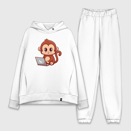 Женский костюм оверсайз Обезьянка с ноутбуком / Белый – фото 1