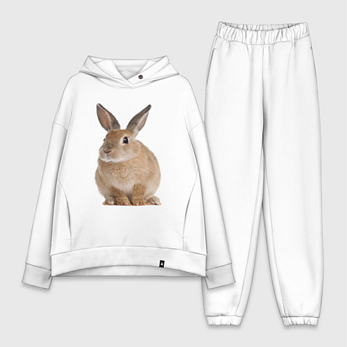 Женский костюм оверсайз Бежевый кролик / Белый – фото 1