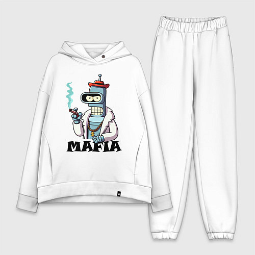 Женский костюм оверсайз Бендер в шубе с сигарой - мафия / Белый – фото 1