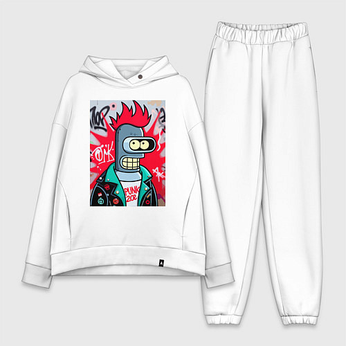 Женский костюм оверсайз Бендер панк - граффити / Белый – фото 1