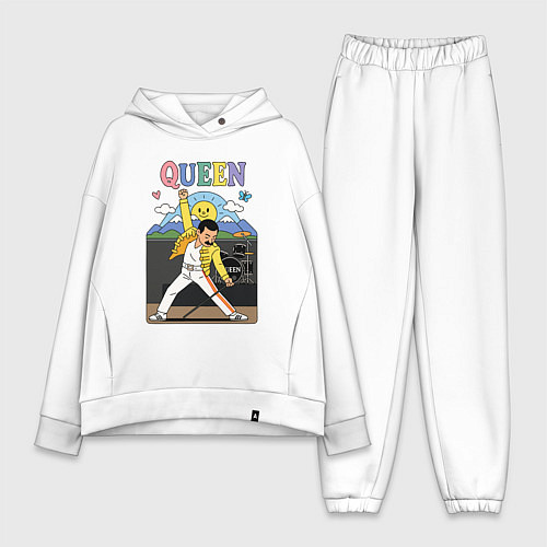 Женский костюм оверсайз Queen мультяшный стиль / Белый – фото 1