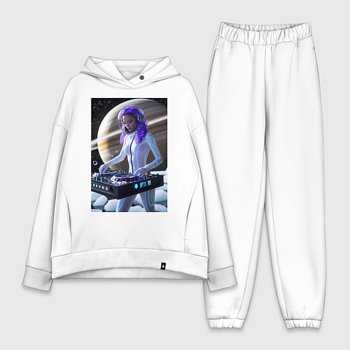 Женский костюм оверсайз Девушка космо DJ на фоне сатурна / Белый – фото 1