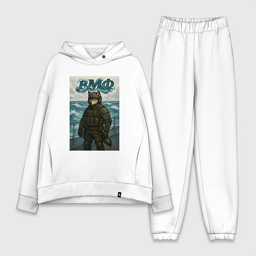 Женский костюм оверсайз ВМФ волк на корабле / Белый – фото 1