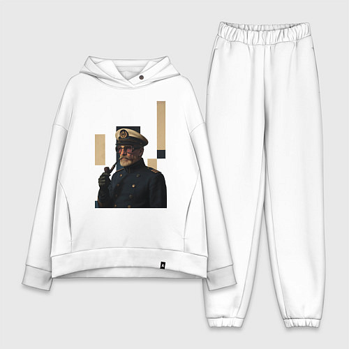 Женский костюм оверсайз Мужчина капитан с трубкой поп-арт ретро 1970-е / Белый – фото 1