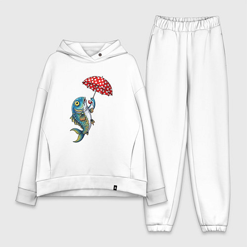 Женский костюм оверсайз Карп на зонтике / Белый – фото 1