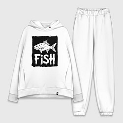 Женский костюм оверсайз Рыба в черном штрихе, цвет: белый
