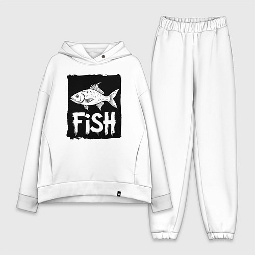 Женский костюм оверсайз Рыба в черном штрихе / Белый – фото 1