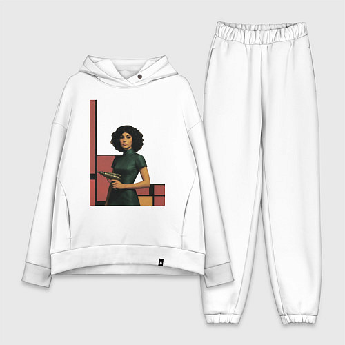 Женский костюм оверсайз Ретрофутуризм девушка с бластером поп-арт 1970-е / Белый – фото 1