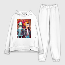 Женский костюм оверсайз Фрай и робот-сгибальщик Бендер у кирпичной стены