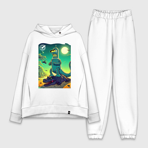 Женский костюм оверсайз Бендер с хвостом стоит на крокодиле - прикол / Белый – фото 1