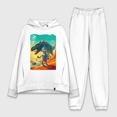 Женский костюм оверсайз Бендер и тираннозавр на затерянной планете / Белый – фото 1