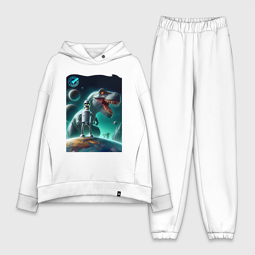 Женский костюм оверсайз Bender bending robot and tyrannosaurus - planet ex / Белый – фото 1