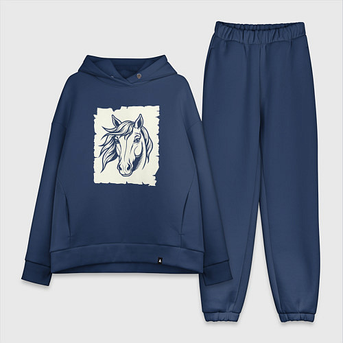 Женский костюм оверсайз Лошадь на ветру / Тёмно-синий – фото 1