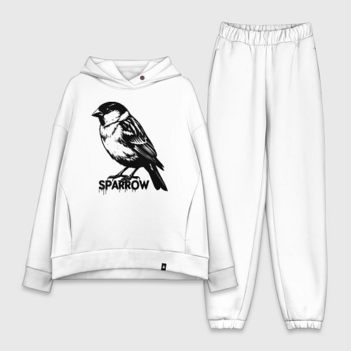 Женский костюм оверсайз Графический воробей / Белый – фото 1