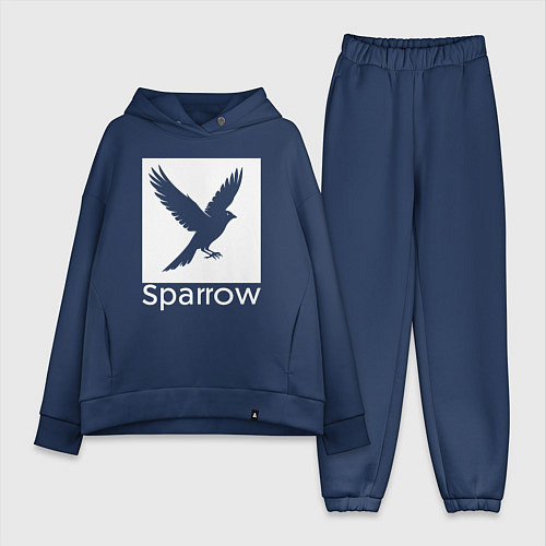 Женский костюм оверсайз Летящий воробей / Тёмно-синий – фото 1