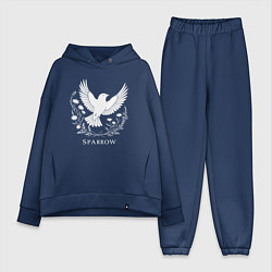 Женский костюм оверсайз Летящий воробей с цветами