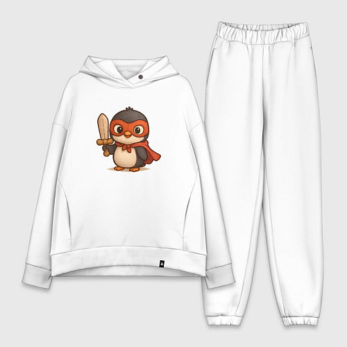 Женский костюм оверсайз Маленький пингвин супергерой с мечем / Белый – фото 1