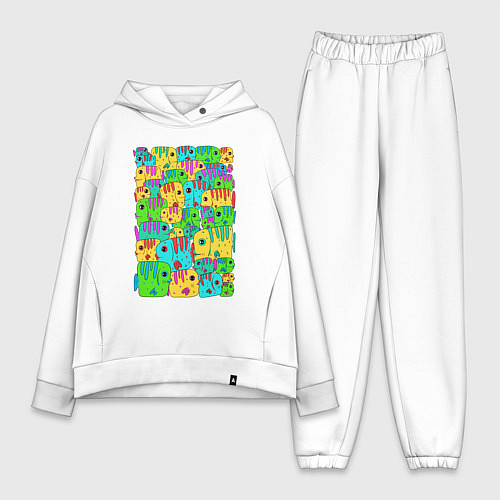 Женский костюм оверсайз Яркие тропические рыбки / Белый – фото 1