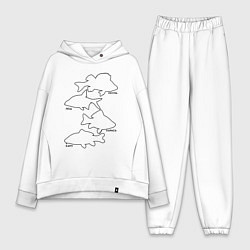 Женский костюм оверсайз Контуры рыб, цвет: белый