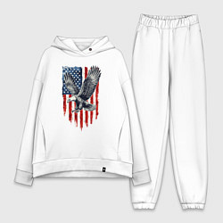 Женский костюм оверсайз Орёл на фоне американского флага USA, цвет: белый