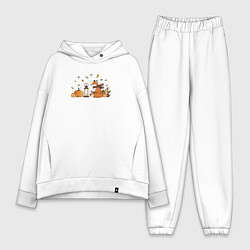 Женский костюм оверсайз Лиса с тыквами и фонарём, цвет: белый