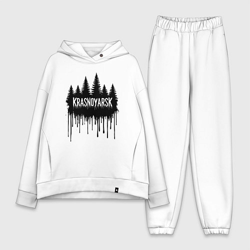 Женский костюм оверсайз Красноярск лес в каплях краски / Белый – фото 1