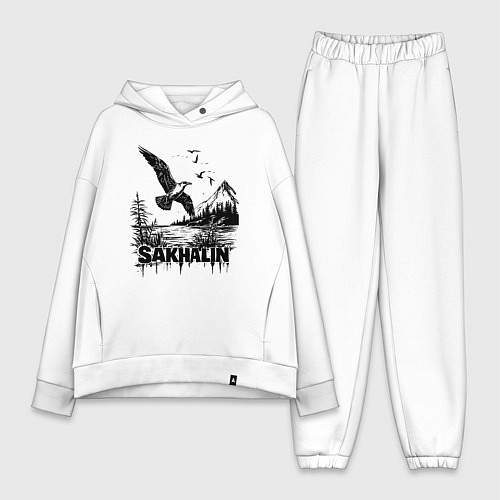 Женский костюм оверсайз Сахалинский пейзаж / Белый – фото 1