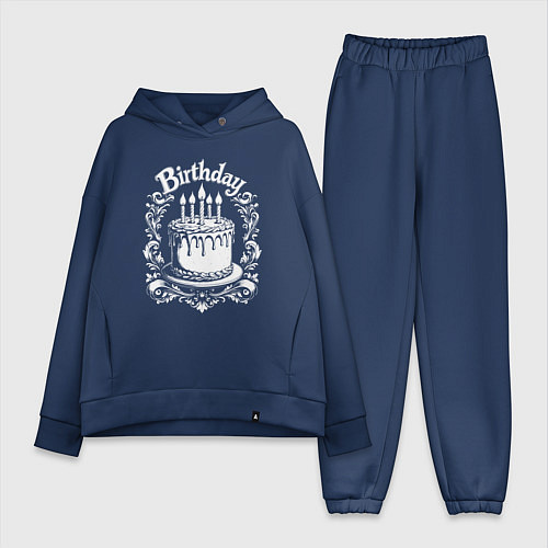 Женский костюм оверсайз День рождения торт в орнаменте / Тёмно-синий – фото 1