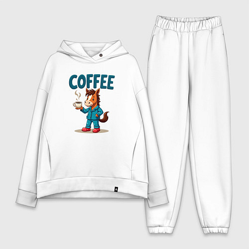 Женский костюм оверсайз Кофе с лошадью / Белый – фото 1