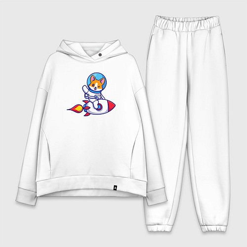 Женский костюм оверсайз Собачка на ракете / Белый – фото 1