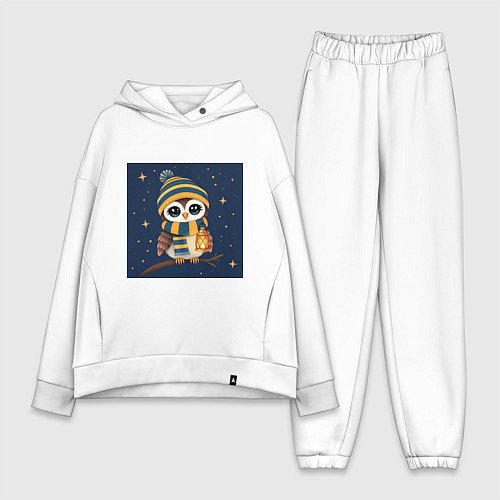 Женский костюм оверсайз Сова в шапке и шарфе с фонарём / Белый – фото 1