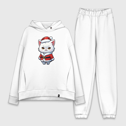 Женский костюм оверсайз Белый кот дед мороз / Белый – фото 1